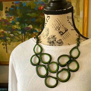 SYLCA DESIGNS Art-to-Wear Green with Black Resin Links Statement Necklace